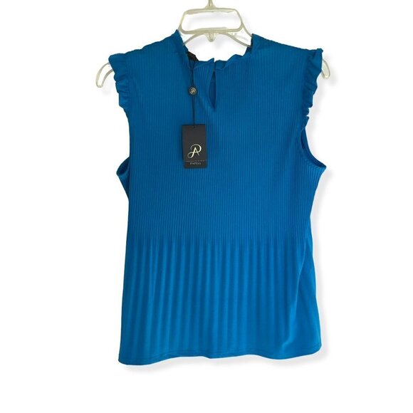 Adrianna Papell Ruffled Neck and Sleeve Mini Pleat Blouse Size Medium in Aqua - Picture 2 of 11